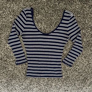 Navy and white striped scooped neck shirt by Express